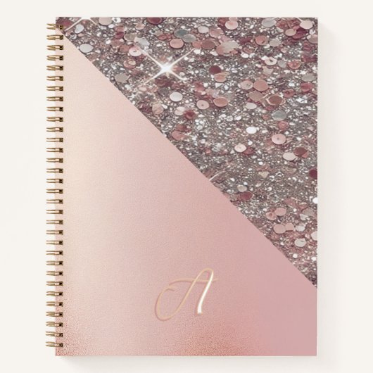 Elegantes Roségold-Monogramm Notizblock (Vorderseite)