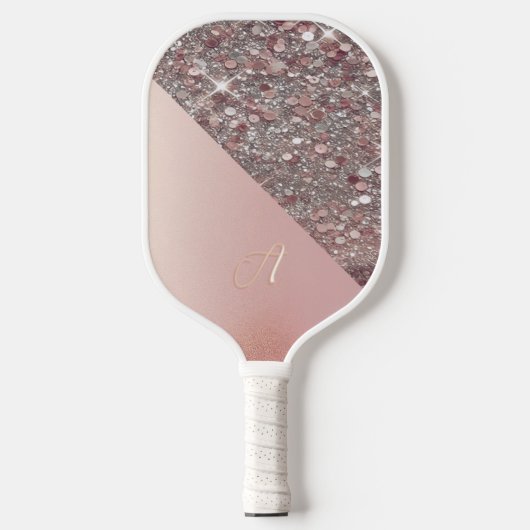 Elegantes Roségold-Monogramm Pickleball Schläger (Vorderseite)