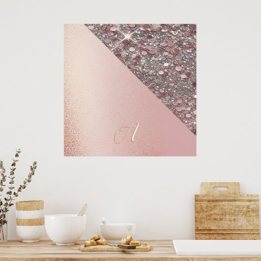 Elegantes Roségold-Monogramm Poster (Küche)