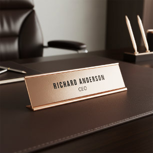 Elegantes Roségold Namens- und Titelschild Schreibtischnamensplakette