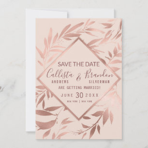 Elegantes Roségold Rosa Blüten Blätter Save The Date