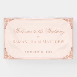 Elegantes Roségold-Wangenrot Hochzeits Willkommen  Banner