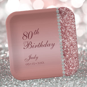 Elegantes Roségold zum 80. Geburtstag Pappteller
