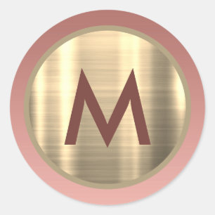 Elegantes roségoldenes Monogramm in Rosa Runder Aufkleber