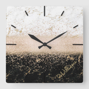 Elegantes Rosen-Gold-Konfetti-Marmor-Design Quadratische Wanduhr