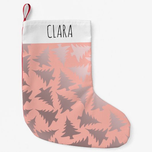 Elegantes Rosen-Gold u. rosa Weihnachtsbaum-Muster Kleiner Weihnachtsstrumpf (Vorderseite)