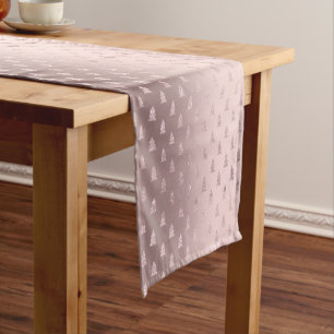 Elegantes Rosen-GoldGlitzer-Weihnachtsbaum-Muster Kurzer Tischläufer