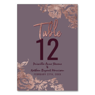 Elegantes Rosen-Goldlila malvenfarbene mit Tischnummer