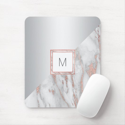 Elegantes Rosen-Goldmarmor-Silber MONOGRAMM Mousepad (Mit Mouse)