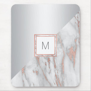 Elegantes Rosen-Goldmarmor-Silber MONOGRAMM Mousepad