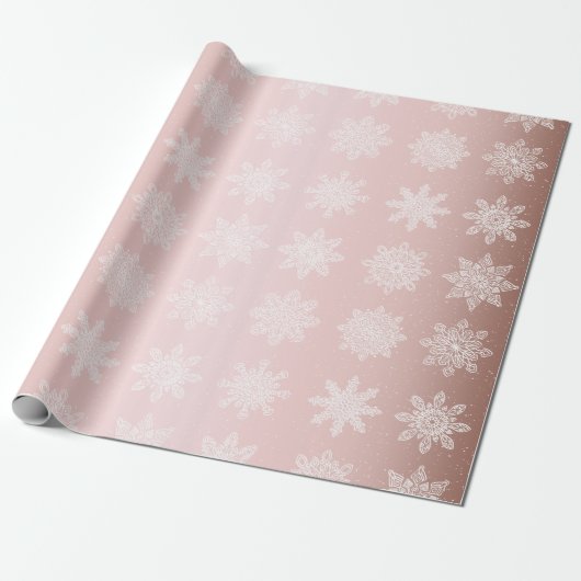 Elegantes Rosen-Goldschneeflocke-Weihnachtsmuster Geschenkpapier (Ungerollt)