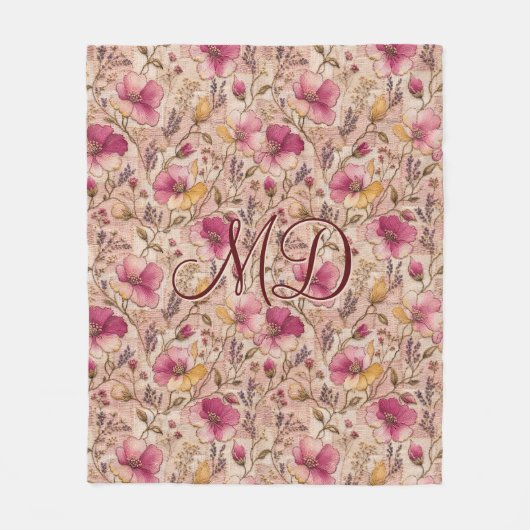 Elegantes Rosen-Patchwork-Blumenmuster Fleecedecke (Vorderseite)