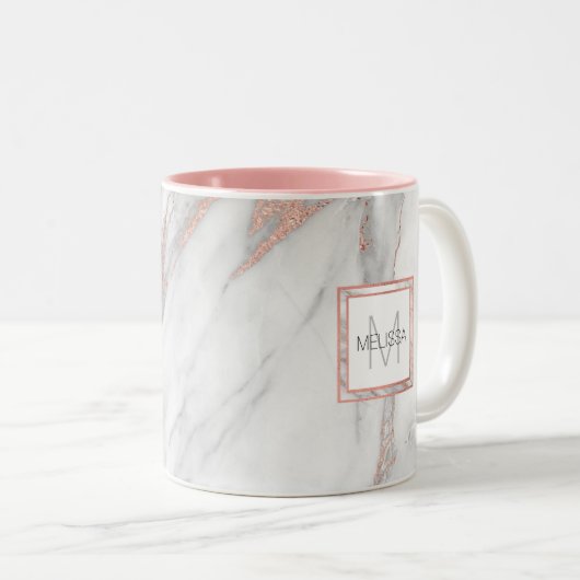 Elegantes Rosen-Rosa-Goldfolien-Marmor-Grau Zweifarbige Tasse (VorderseiteRechts)