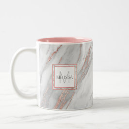 Elegantes Rosen-Rosa-Goldfolien-Marmor-Grau Zweifarbige Tasse