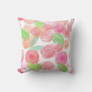 Elegantes Rosen-Wasserfarben-Blumenmuster in Rosa Kissen