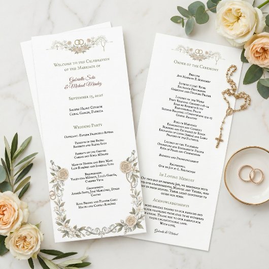 Elegantes Rosenblumen-Katholisches Hochzeitszeremo Programm