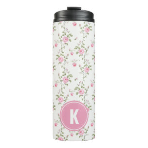 Elegantes Rosenblumen-Muster-Monogramm Thermosbecher
