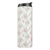 Elegantes Rosenblumen-Muster-Monogramm Thermosbecher (Nach links gedreht)