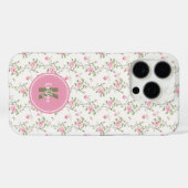 Elegantes Rosenblumenmuster-Monogramm Case-Mate iPhone Hülle (Rückseite (Horizontal))