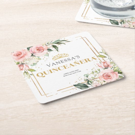 Elegantes Rosengarten Rosen grünes Gold Quinceañer Rechteckiger Pappuntersetzer (angewinkelt)