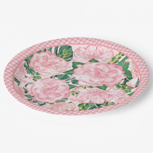 Elegantes Rosengebirge Sommer-Party Pappteller (Schrägansicht)