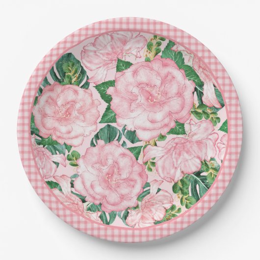 Elegantes Rosengebirge Sommer-Party Pappteller (Vorderseite)