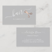 Elegantes Rosengold u. Grauscheren Hairstylist Visitenkarte (Vorne/Hinten)