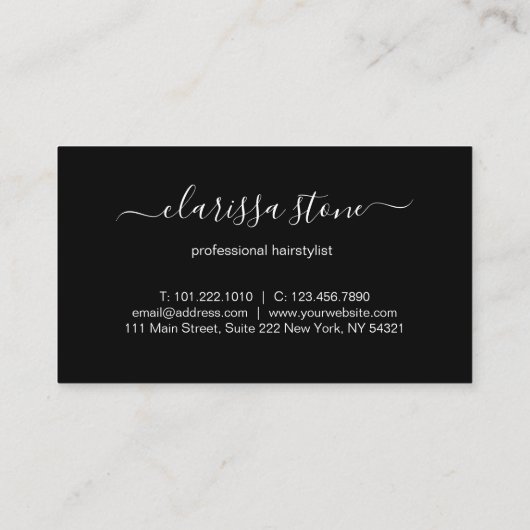 Elegantes Rosengold u. Schwarzscheren Hairstylist Visitenkarte (Rückseite)