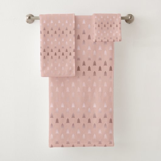 Elegantes Rosengold und rosa Weihnachtsbaummuster Badhandtuch Set (Insitu)
