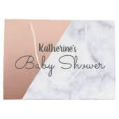 Elegantes Rosengold und weiße Marmorbabydusche Große Geschenktüte (Rückseite)