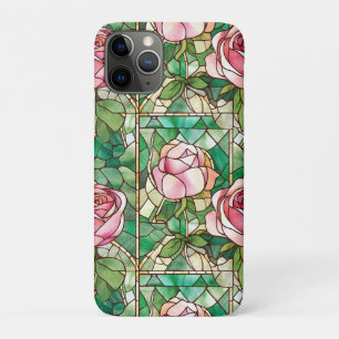 Elegantes Rosenmuster in falschem Buntglas in Rosa Case-Mate iPhone Hülle