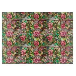 Elegantes Rosenmuster in falschem Buntglas in Rosa Schneidebrett