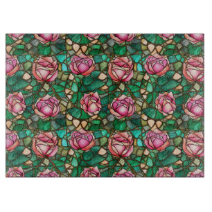 Elegantes Rosenmuster in falschem Buntglas in Rosa Schneidebrett