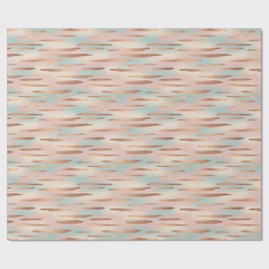 Elegantes Rosenrosa, Aqua und Gold nahtloses Muste Geschenkpapier (Flach)