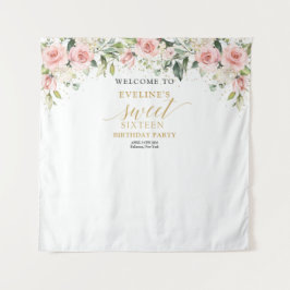 Elegantes Rosenrot Rosengrün Gold 16. Geburtstag Wandteppich
