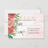 Elegantes Roses & Dragonflies Hochzeit RSVP (Vorderseite)