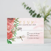 Elegantes Roses & Dragonflies Hochzeit RSVP Karte (Stehend Vorderseite)