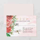 Elegantes Roses & Dragonflies Hochzeit RSVP Karte (Vorne/Hinten)