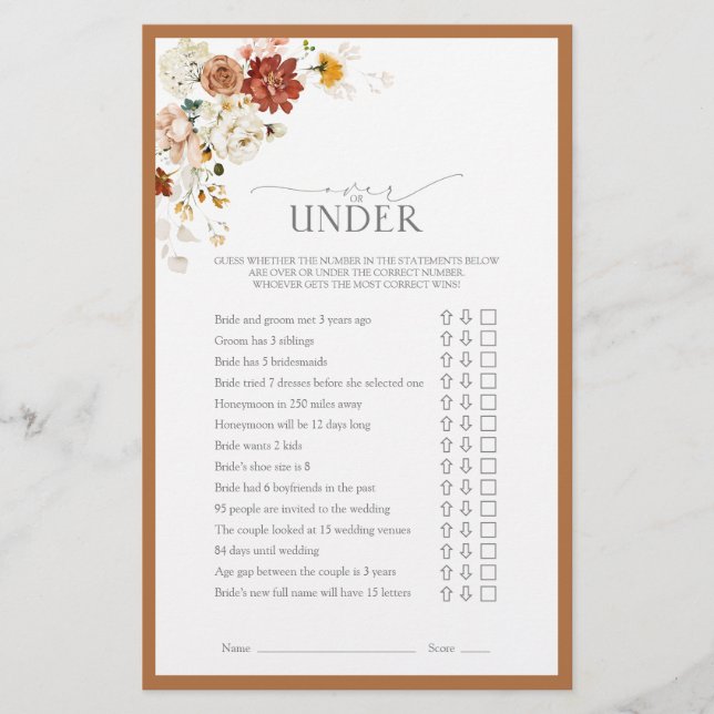 Elegantes Rost Orange Brautparty Game (Vorderseite)