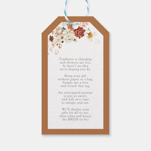 Elegantes Rost Orange Brautparty No Wrap Geschenkanhänger (Rückseite)