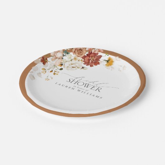 Elegantes Rost Orange Brautparty Pappteller (Schrägansicht)