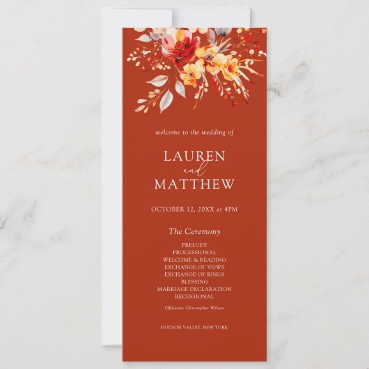 Elegantes Rost Orange Hochzeit im Herbst Programm (Vorderseite)