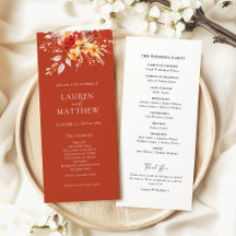 Elegantes Rost Orange Hochzeit im Herbst Programm