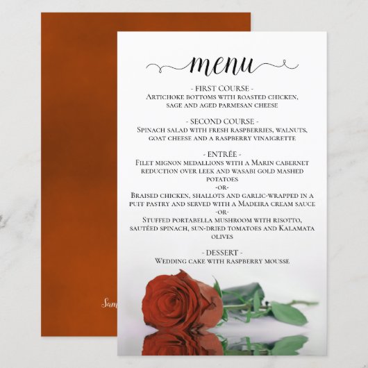 Elegantes Rost Orange Rose Budget Hochzeitmenü (Vorne/Hinten)
