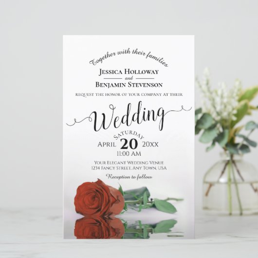 Elegantes Rost Orange Rose HAUSHALT Hochzeit Einla (Stehend Vorderseite)