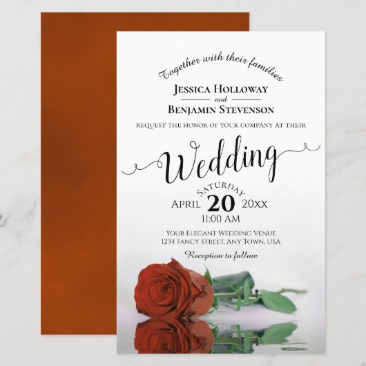 Elegantes Rost Orange Rose HAUSHALT Hochzeit Einla (Vorne/Hinten)