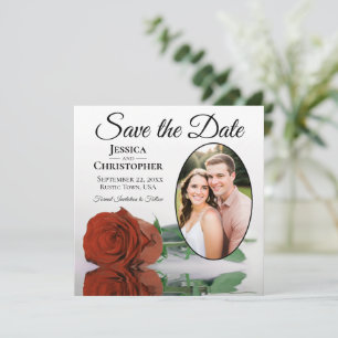Elegantes Rost Orange Rose Weißes Oval Foto Hochze Save The Date