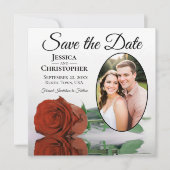 Elegantes Rost Orange Rose Weißes Oval Foto Hochze Save The Date (Vorderseite)