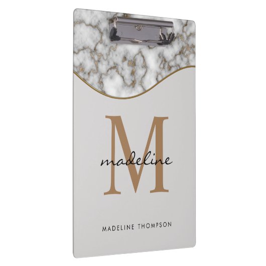 Elegantes rostes Goldmarmor Schwarzes Grau Monogra Klemmbrett (Rechts)