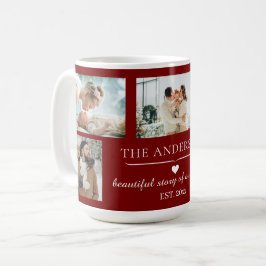 Elegantes Rot 5-Foto Familien-Collage individuell Kaffeetasse